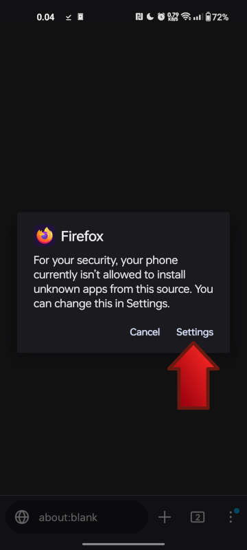 Allow source in settings