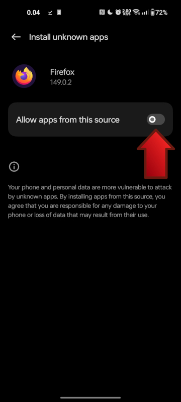 Allow source in settings